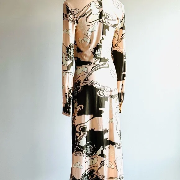 NWT Jil Sander Peony Floral Print Long Sleeve midi Dress